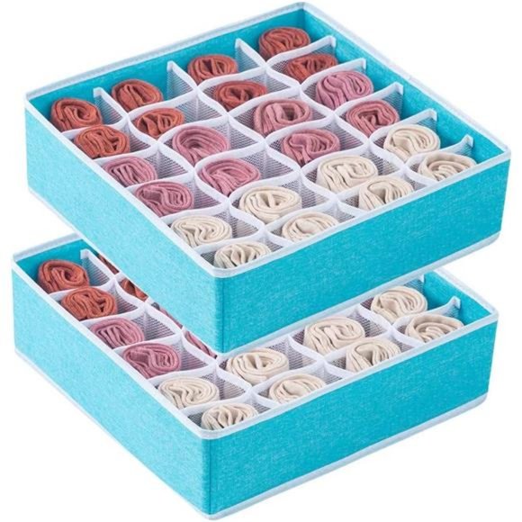 Qozary 2 Pack Socks Underwear Drawer Organizer Divider, 24 Cell or 16 Cell Colla